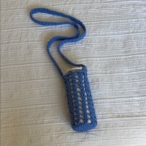 Small Blue Crochet 16-18oz Water Bottle Holder